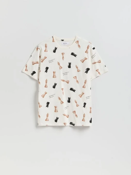 Zdjęcie produktu Reserved - T-shirt regular z nadrukiem allover - beżowy