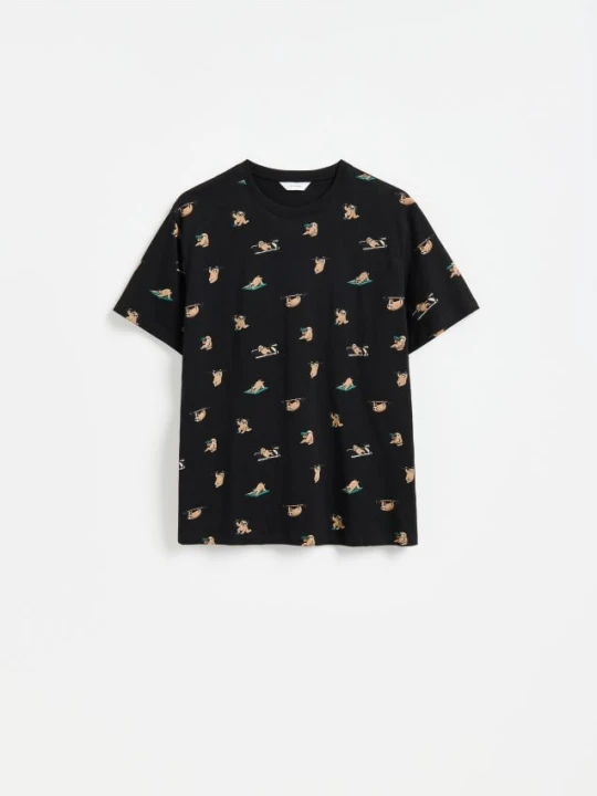 Zdjęcie produktu Reserved - T-shirt regular z nadrukiem allover - czarny