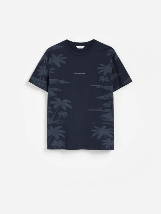 Zdjęcie produktu Reserved - T-shirt regular z nadrukiem allover - granatowy