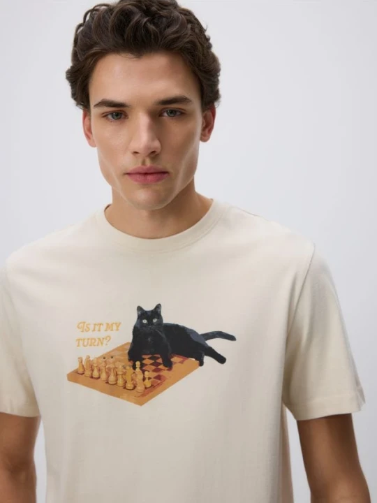 Zdjęcie produktu Reserved - T-shirt regular z nadrukiem - beżowy