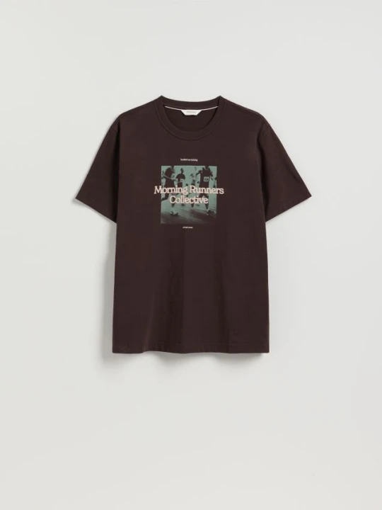 Zdjęcie produktu Reserved - T-shirt regular z nadrukiem - brązowy