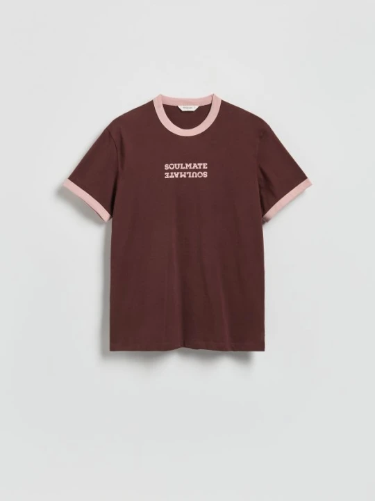 Zdjęcie produktu Reserved - T-shirt regular z nadrukiem - brązowy