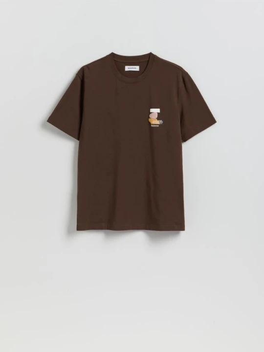 Zdjęcie produktu Reserved - T-shirt regular z nadrukiem - ciemnobrązowy