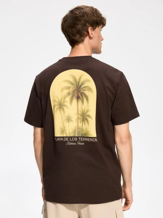 Zdjęcie produktu Reserved - T-shirt regular z nadrukiem na plecach - ciemnobrązowy