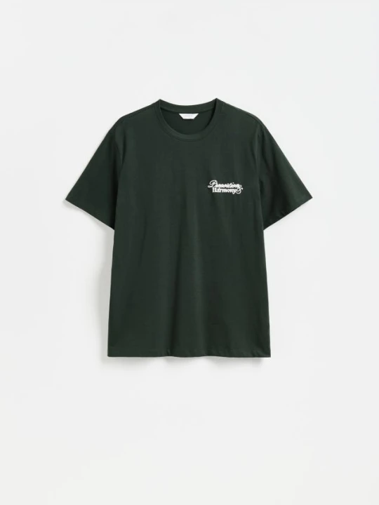 Zdjęcie produktu Reserved - T-shirt regular z nadrukiem na plecach - ciemny turkus