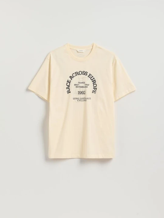 Zdjęcie produktu Reserved - T-shirt regular z nadrukiem - złamana biel