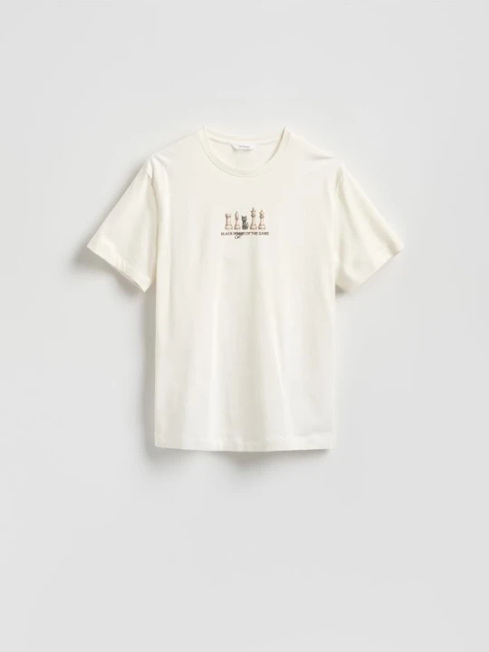 Zdjęcie produktu Reserved - T-shirt regular z nadrukiem - złamana biel