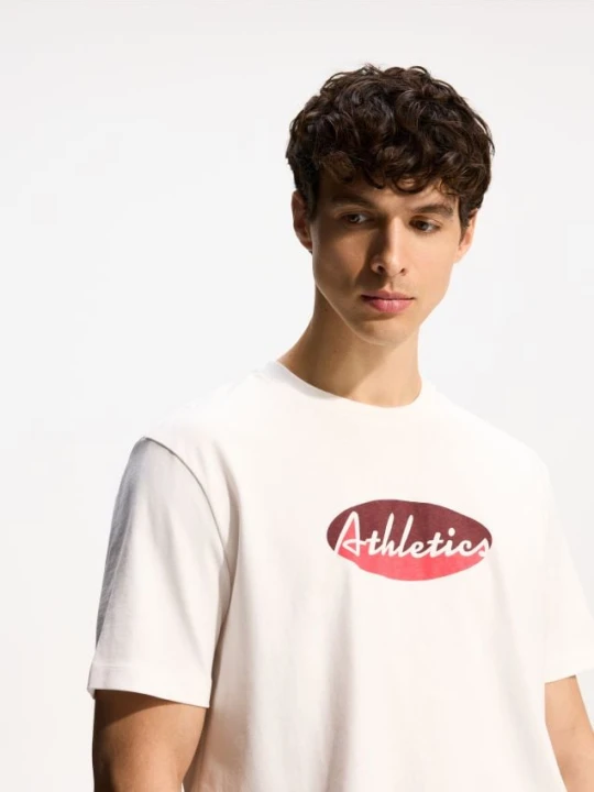 Zdjęcie produktu Reserved - T-shirt regular z nadrukiem - złamana biel