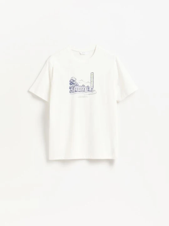 Zdjęcie produktu Reserved - T-shirt regular z nadrukiem - złamana biel