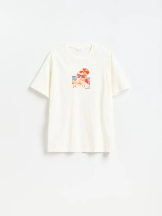 Zdjęcie produktu Reserved - T-shirt regular z nadrukiem - złamana biel