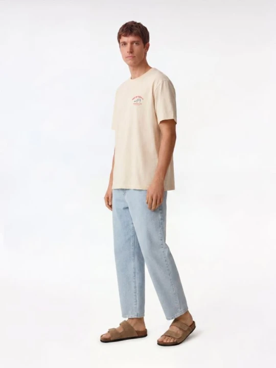 Zdjęcie produktu Reserved - T-shirt relaxed z nadrukiem na plecach - kremowy