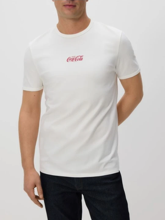 Zdjęcie produktu Reserved - T-shirt slim z napisem Coca-Cola - złamana biel