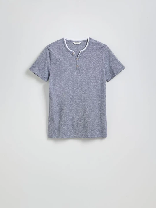 Zdjęcie produktu Reserved - T-shirt slim z rozpinanym dekoltem - granatowy
