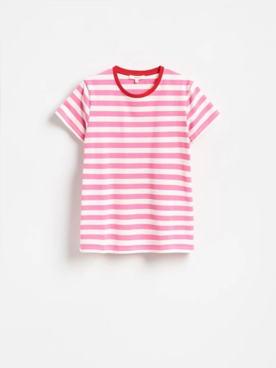 Zdjęcie produktu Reserved - T-shirt w paski - intensywny róż