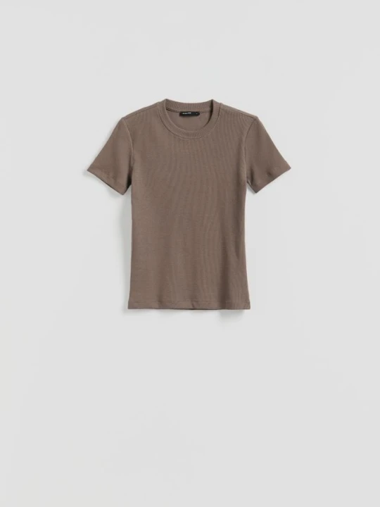 Zdjęcie produktu Reserved - T-shirt w prążek - beżowy