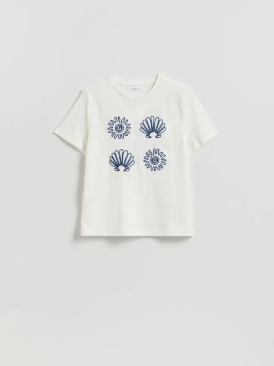 Zdjęcie produktu Reserved - T-shirt z aplikacją - złamana biel