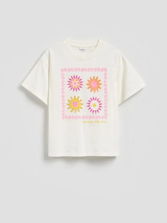 Zdjęcie produktu Reserved - T-shirt z aplikacją - złamana biel