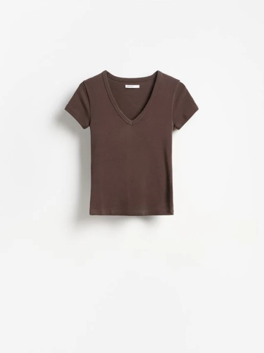 Zdjęcie produktu Reserved - T-shirt z bawełną - brązowy