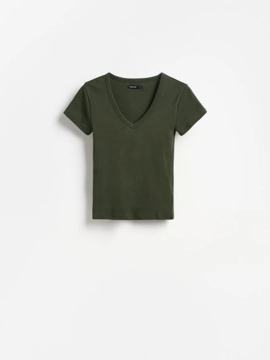 Zdjęcie produktu Reserved - T-shirt z bawełną - ciemnozielony