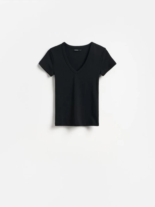 Zdjęcie produktu Reserved - T-shirt z bawełną - czarny
