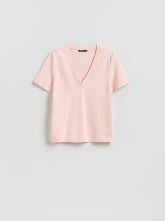 Zdjęcie produktu Reserved - T-shirt z bawełny merceryzowanej - pastelowy róż