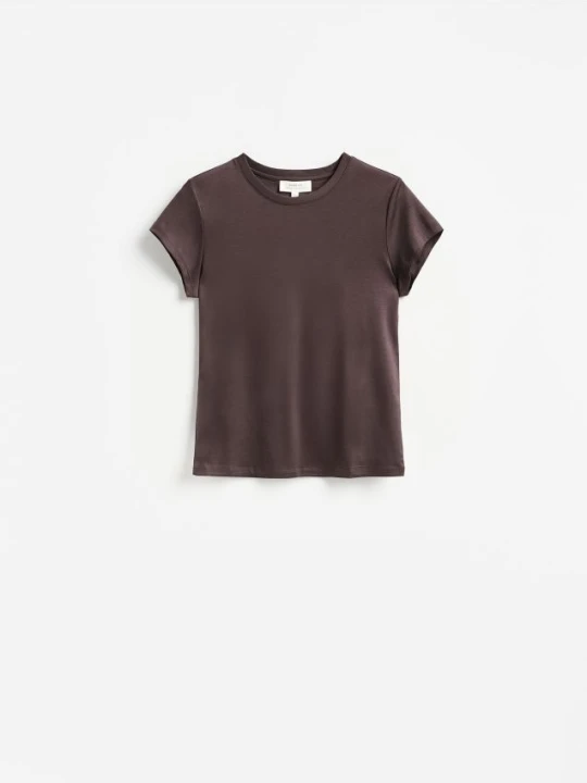 Zdjęcie produktu Reserved - T-shirt z domieszką jedwabiu - fioletowy
