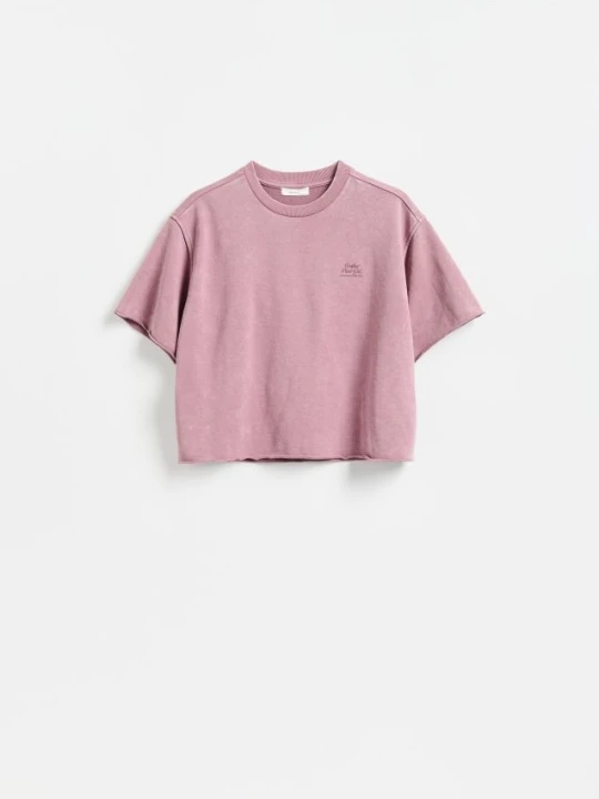 Zdjęcie produktu Reserved - T-shirt z efektem sprania - brudny róż