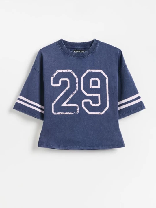 Zdjęcie produktu Reserved - T-shirt z efektem sprania - niebieski