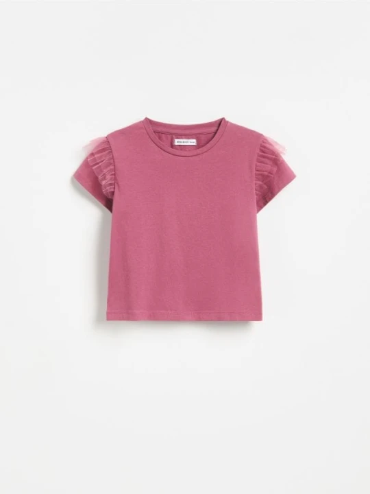 Zdjęcie produktu Reserved - T-shirt z falbaną - karminowy