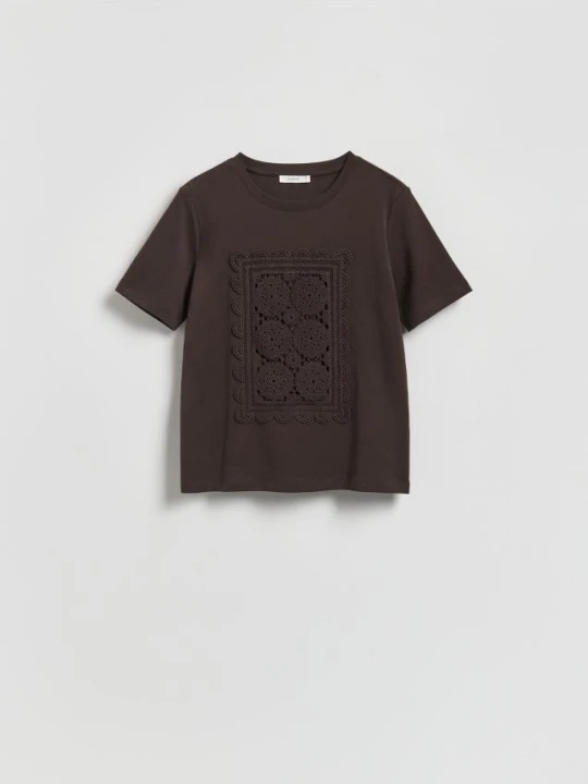 Zdjęcie produktu Reserved - T-shirt z haftem - ciemnobrązowy