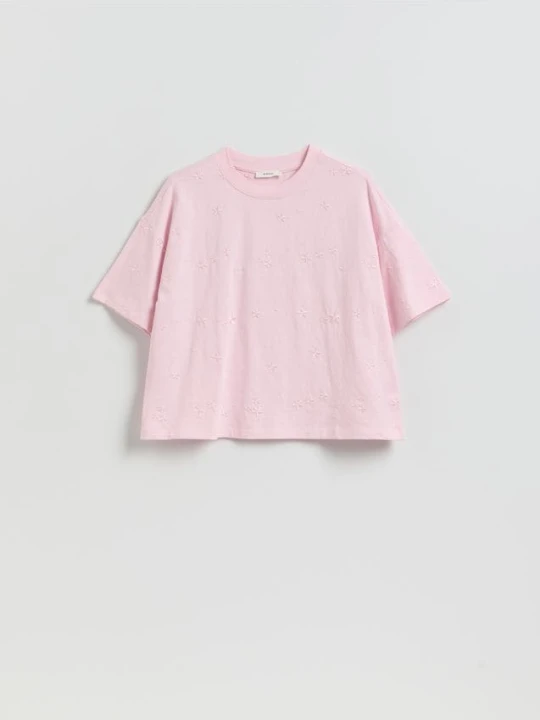 Zdjęcie produktu Reserved - T-shirt z haftem - pastelowy róż