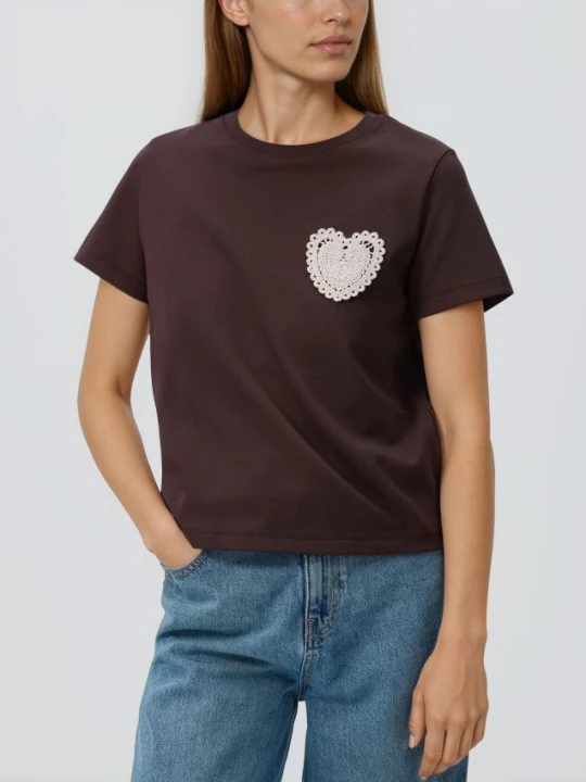 Zdjęcie produktu Reserved - T-shirt z haftowaną aplikacją - ciemnobrązowy
