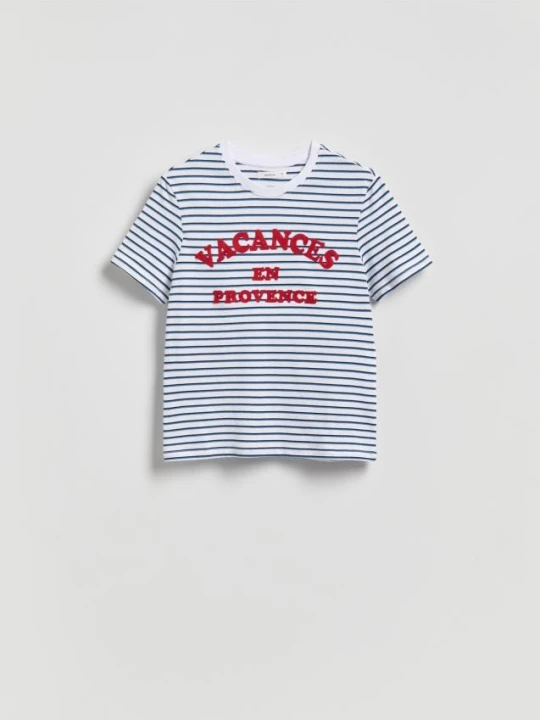 Zdjęcie produktu Reserved - T-shirt z haftowanym napisem - wielobarwny
