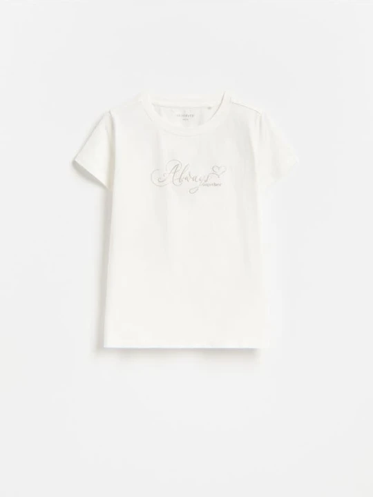 Zdjęcie produktu Reserved - T-shirt z haftowanym napisem - złamana biel
