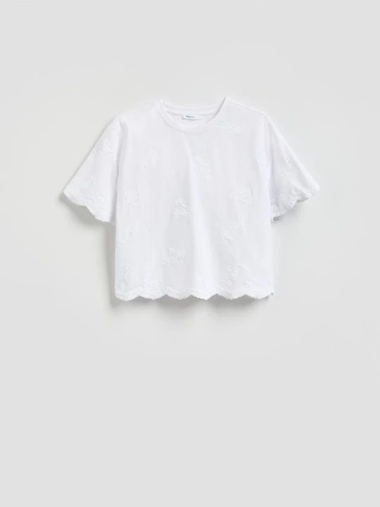 Zdjęcie produktu Reserved - T-shirt z haftowanym wzorem - biały