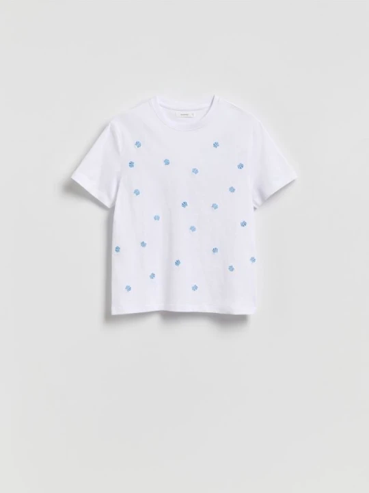 Zdjęcie produktu Reserved - T-shirt z haftowanym wzorem - jasnoniebieski