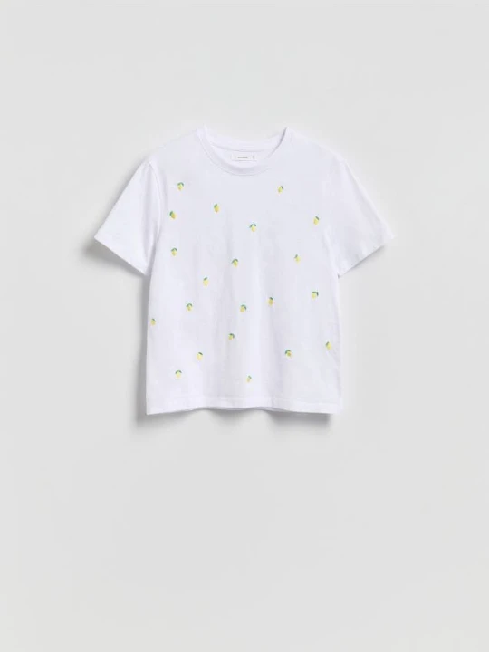 Zdjęcie produktu Reserved - T-shirt z haftowanym wzorem - jasnożółty