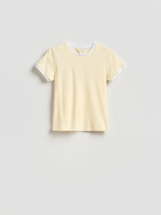 Zdjęcie produktu Reserved - T-shirt z kontrastową lamówką - jasnożółty