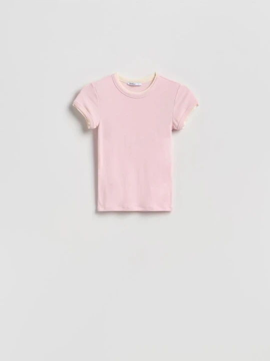 Zdjęcie produktu Reserved - T-shirt z kontrastową wstawką - pastelowy róż