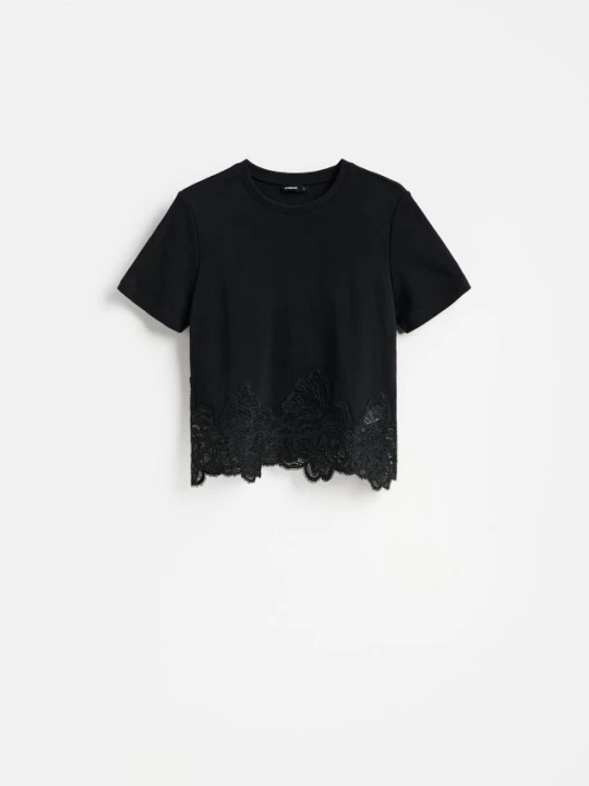 Zdjęcie produktu Reserved - T-shirt z koronką - czarny