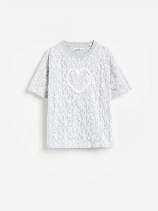 Zdjęcie produktu Reserved - T-shirt z koronką - jasnoszary