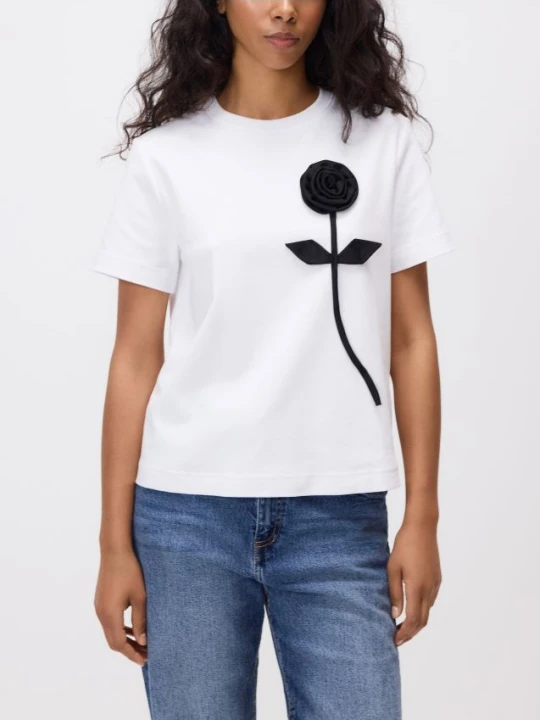 Zdjęcie produktu Reserved - T-shirt z kwiatową aplikacją - biały