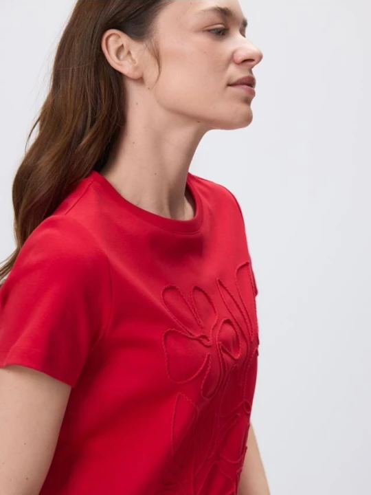Zdjęcie produktu Reserved - T-shirt z kwiatową aplikacją - czerwony