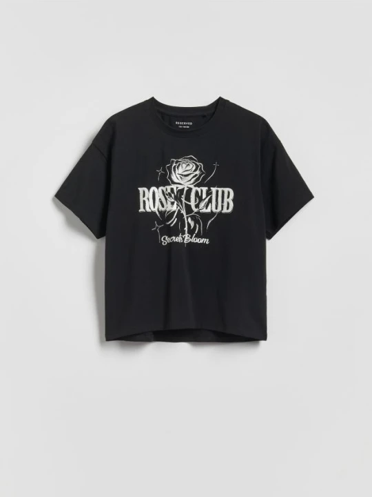 Zdjęcie produktu Reserved - T-shirt z metalicznym nadrukiem - czarny