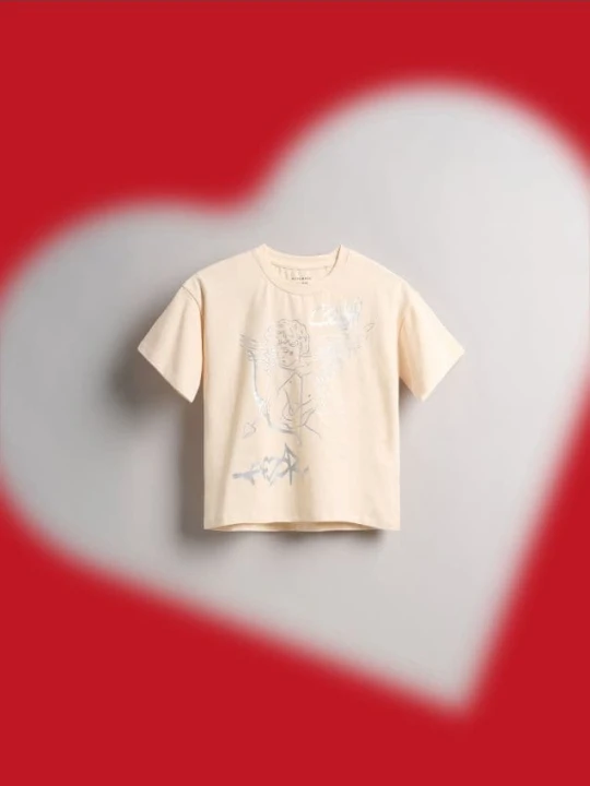 Zdjęcie produktu Reserved - T-shirt z metalicznym nadrukiem - kremowy