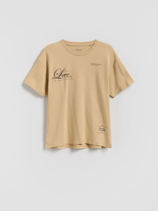 Zdjęcie produktu Reserved - T-shirt z nadrukiem - beżowy