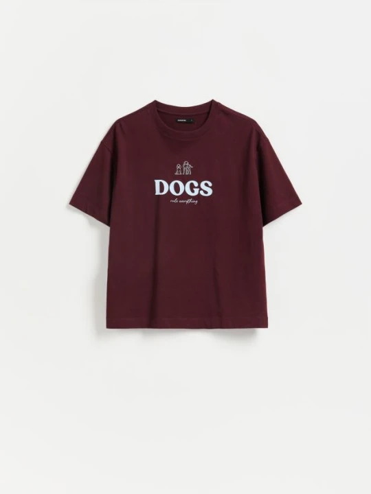 Zdjęcie produktu Reserved - T-shirt z nadrukiem - bordowy
