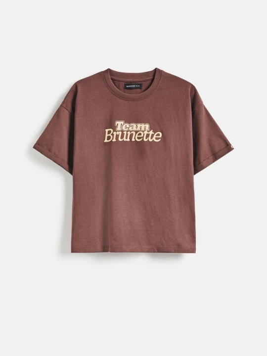 Zdjęcie produktu Reserved - T-shirt z nadrukiem - brązowy