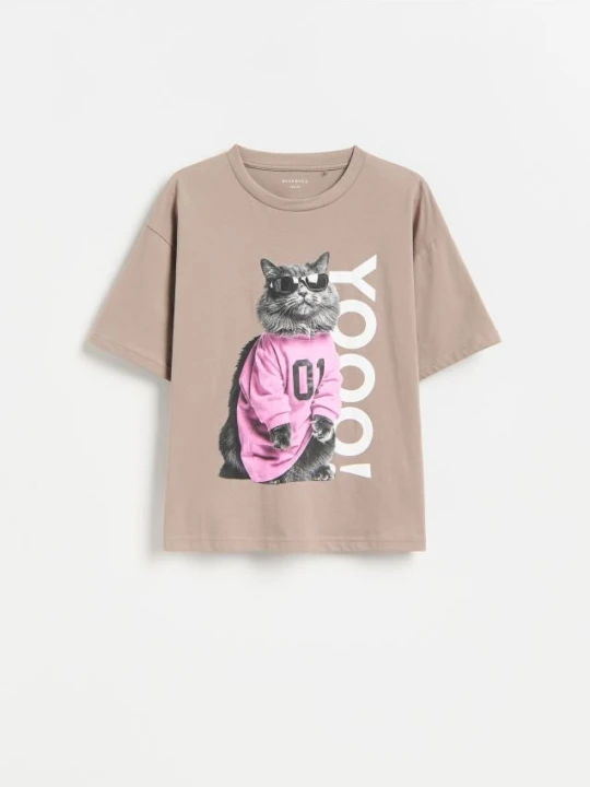 Zdjęcie produktu Reserved - T-shirt z nadrukiem - brązowy