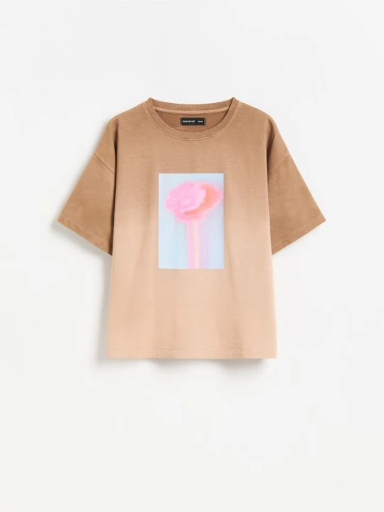 Zdjęcie produktu Reserved - T-shirt z nadrukiem - brązowy